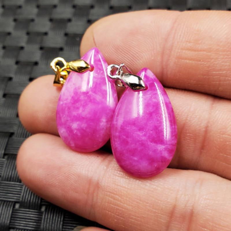 Versatile Pink Jade Water Drop Pendant Necklace Water Drop with Gold Clasp ~15x25mm