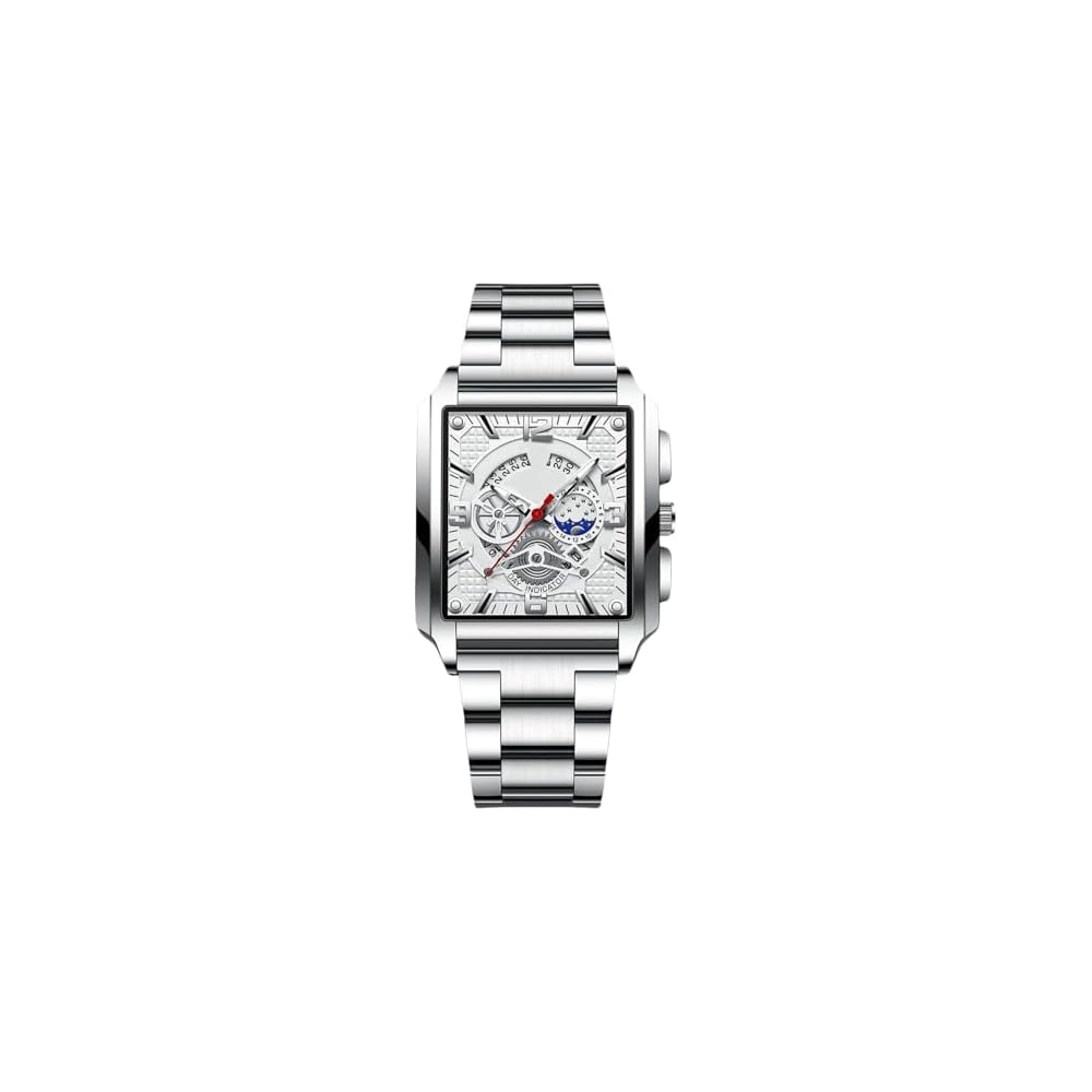 Rorios Men s Classic Square Quartz Watch with Metal Band, Date Display, Lightweight, Water Resistant