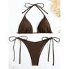 Sexy Brown Bikini 2026 Women Solid Red Halter Push Up Bra Tie Side Triangle Swimsuit Summer Bathing Suit Lace Up Micro Swimwear