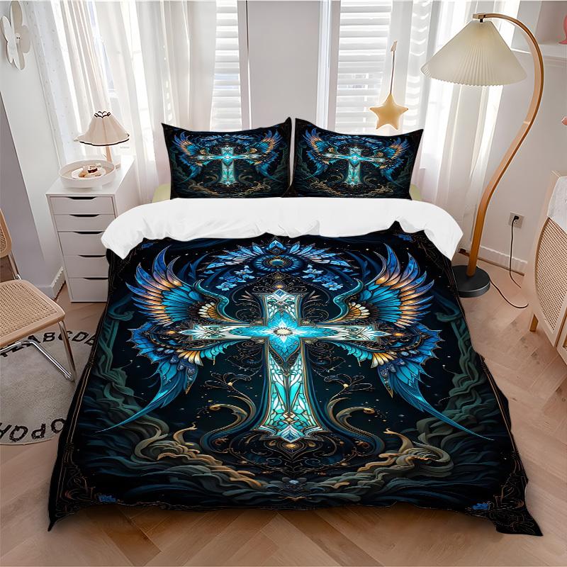 3pcs Gothic Cross Duvet Cover Set - Includes 1 Duvet Cover and 2 Pillowcases, No Quilt Core, All-Season Home Decor yy251111056