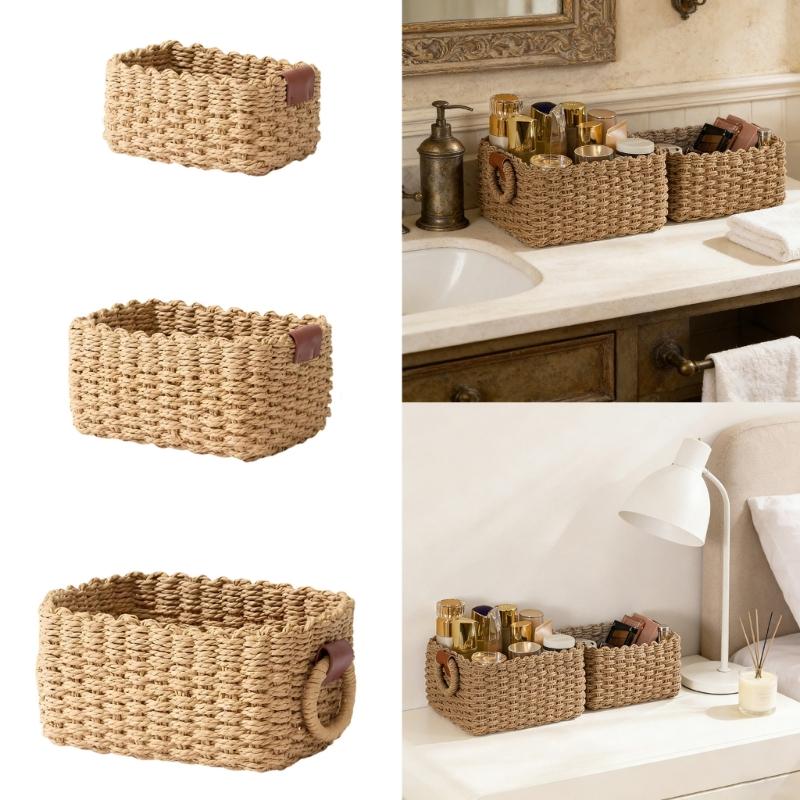 Handwoven Paper Rope Storage Basket Natural Organizers For Home Offices Decoration