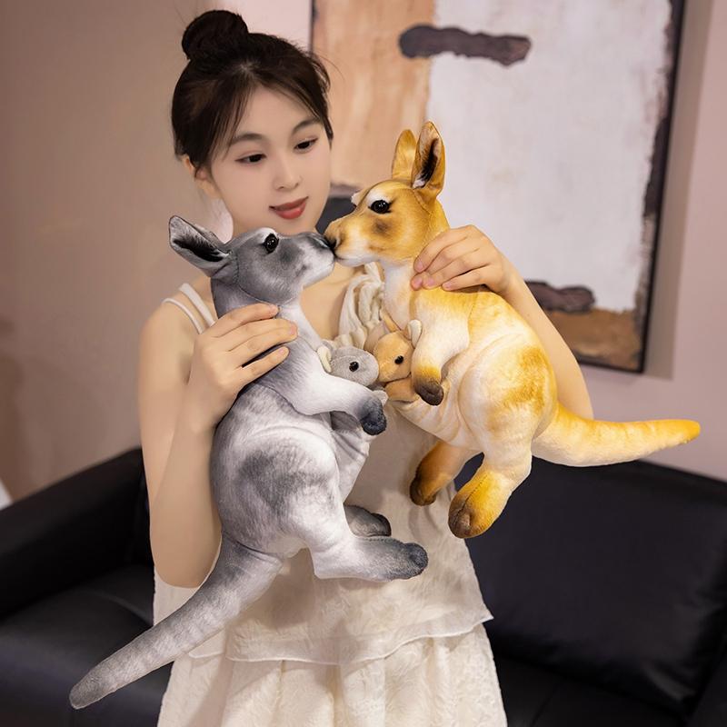 Kangaroo Mom and Son Stuffed Doll Cute Appease Sleep Pillow Creative Birthday Gift ReaListic Kangaroo Plush Toy