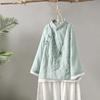 Women's 2024 Retro Embroidered Cotton-Linen Button-Up Shirt - Chinese Zen Tea Service, Loose Fit, Round Neck.