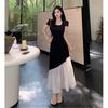Plus Size Hepburn Style Color Block Patchwork Summer Dress