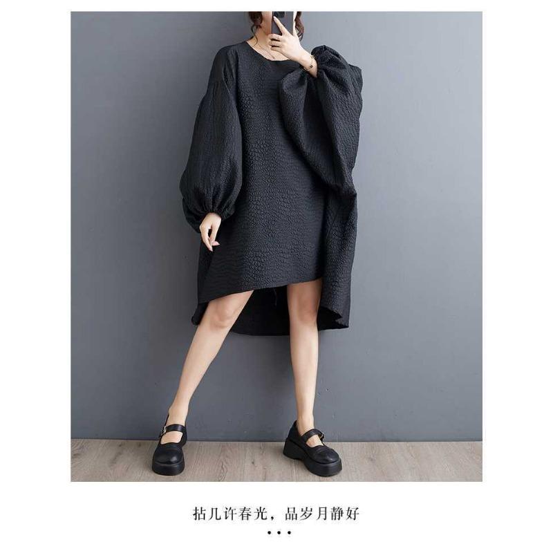 New Loose Fashion Craft Cloth Casual Temperament Lantern Sleeve Irregular Dresses
