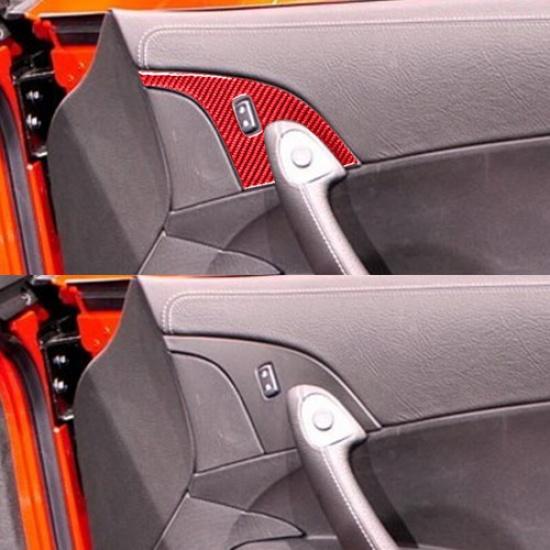 Red Carbon Fiber Car Door Lock Button Frame Cover Trim For Corvette C6 2005-13