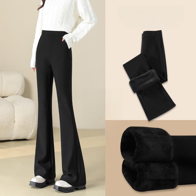 Womens Thickened Flared Pants With High Waist For Casual Office Wear