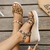 Summer Sandals Fashion Thick Women Shoes Sloping Heels Trendy Leopard Print High Heels High-end Retro Temperament Roman Slippers