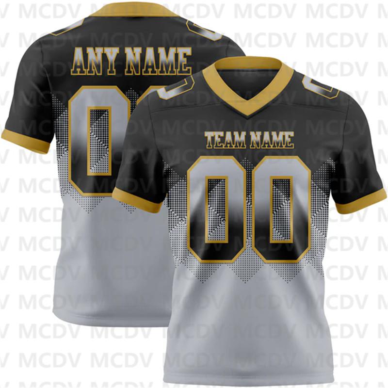 Custom Gradient Square Shape Flag Football Jersey Personlized Team Name and You Name, Number V-Neck Athletic Football T-Shirts