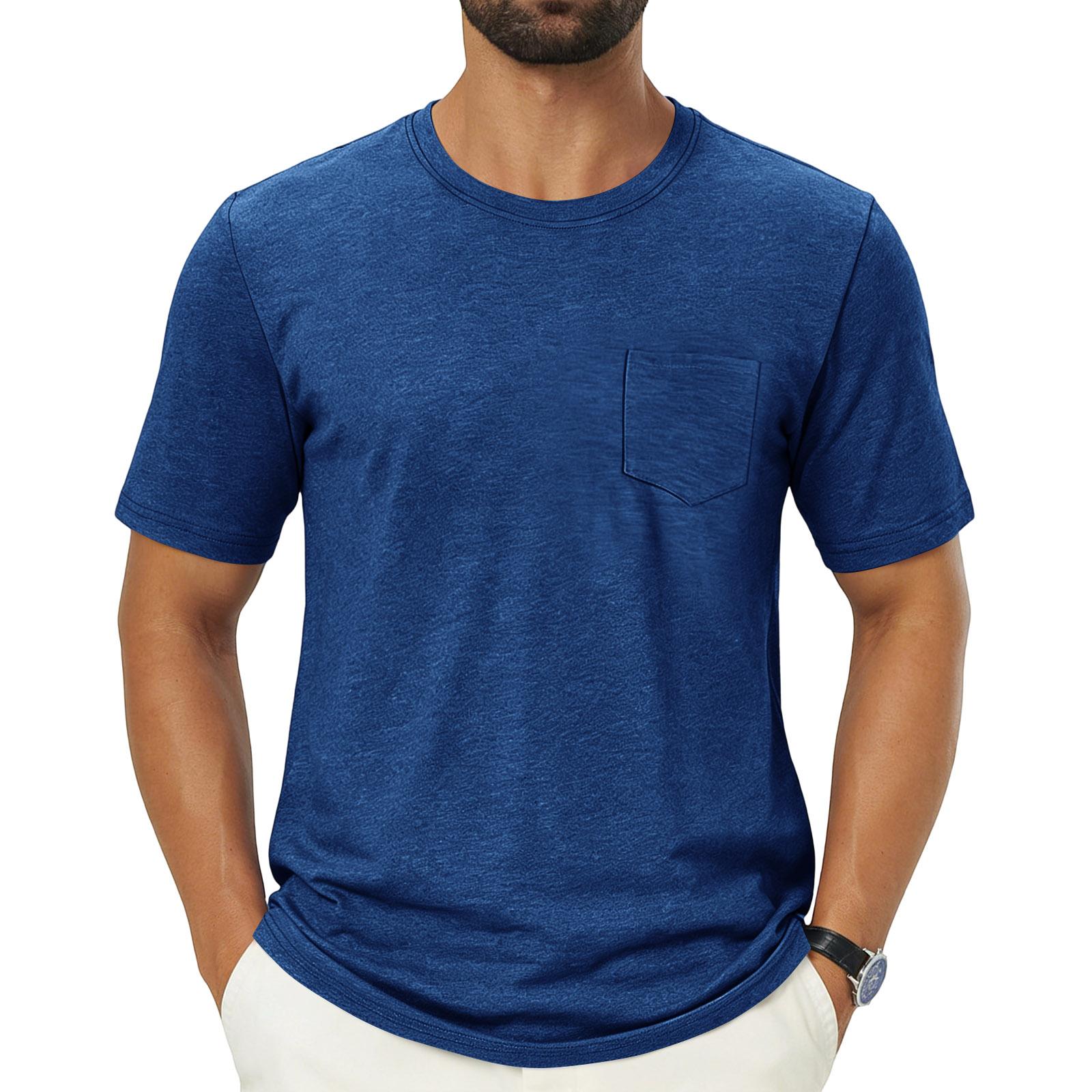 

Men s Round Neck Short-Sleeve Outdoor Casual Top With Pockets XXL Темно-синій