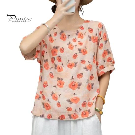 

Женская футболка с круглым вырезом и коротким рукавом, свободная футболка с ретро-цветочным принтом, летние топы, универсальная, удобная, повседневная одежда оранжевый