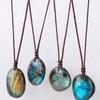Natural Labradorite Pendant Necklace Healing Polished Moonstone Charm Stress And Anxiety Therapy Palm Stone Crystal Necklace