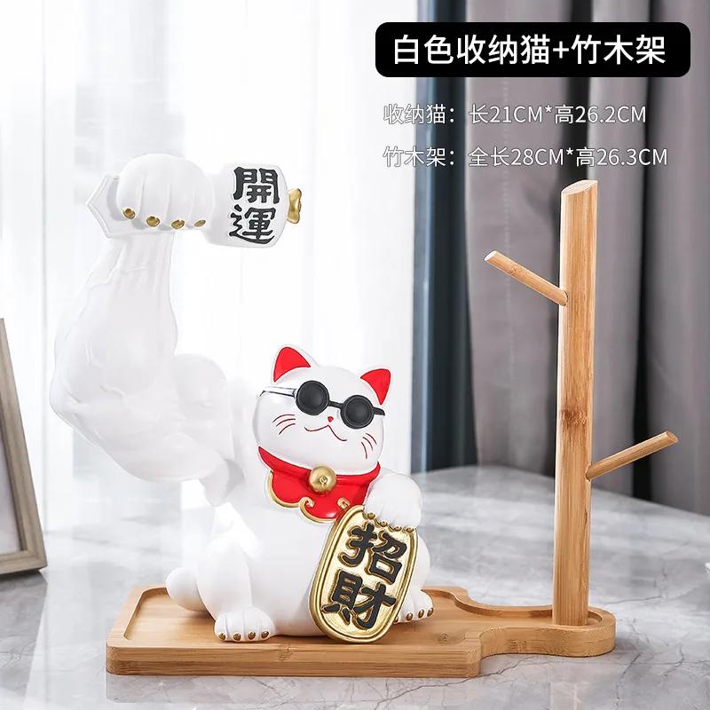 Golden Cat Figurines Muscle Arm Lucky Cat sculpture Ornaments Resin Storage Tray Storage cup holder key holder  Decoration