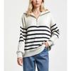 Vintage Striped Loose Commuter Half Zipper Lapel Pullover Sweater Autumn and Winter Women's New Knitted Sweater