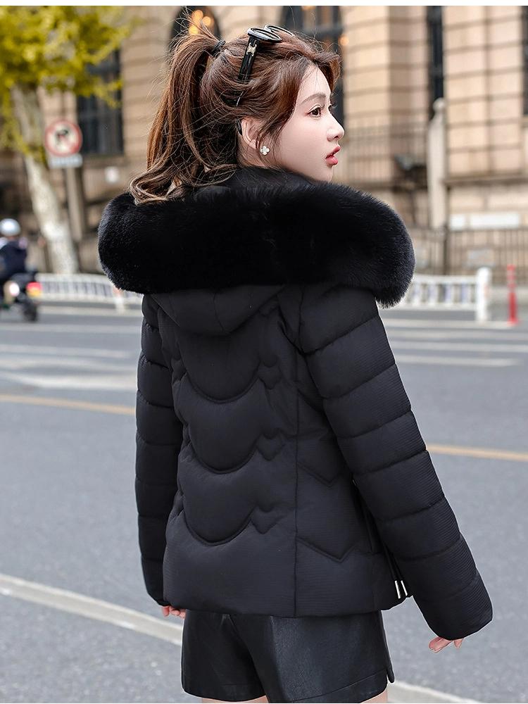 Women’s Short Hooded Windproof Thicken Warm Winter Jacket With Big Fur Collar