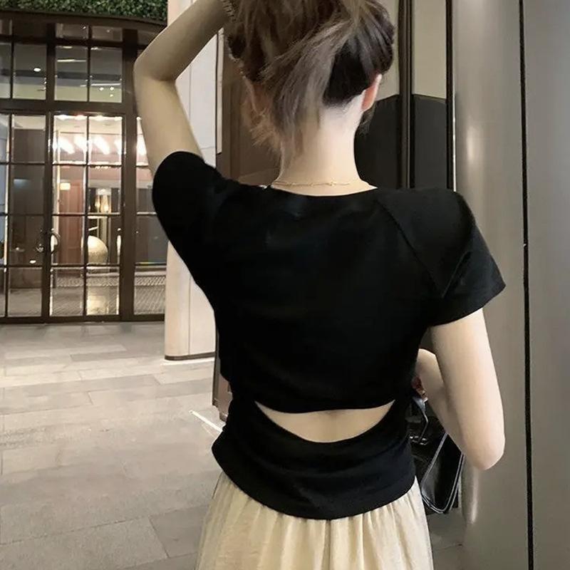 New Summer Women's Clothing Short Spice Girl T-top Waist Sexy Pure Desire Backless Bottoming Shirt Temperament T-shirt