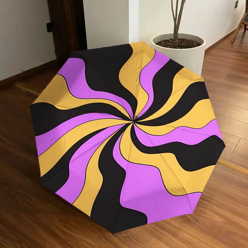 

Automatic Opening Folding Umbrella with Purple, Black, and Yellow Swirl Design - Portable Tri-Fold Structure for Outdoor Use, Perfect Gift f