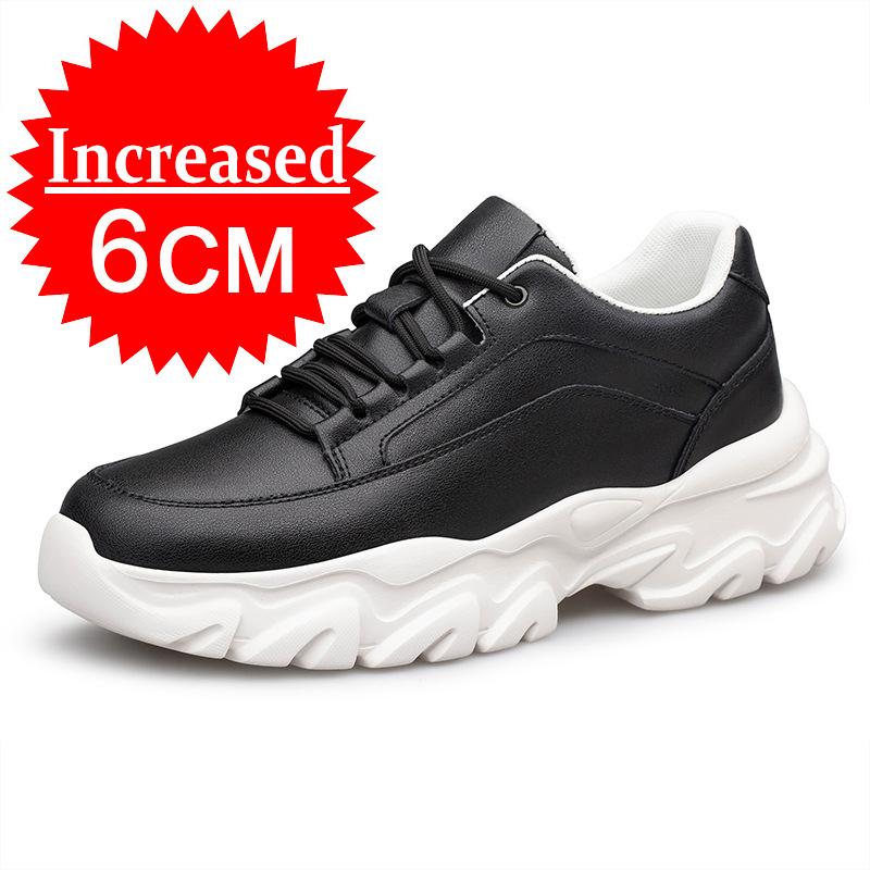 Men Genuine Leather Sneakers Elevator Shoes Invisible Breathable Heightening Shoes 6/8CM Men Casual Sneakers Board Tennis Shoes