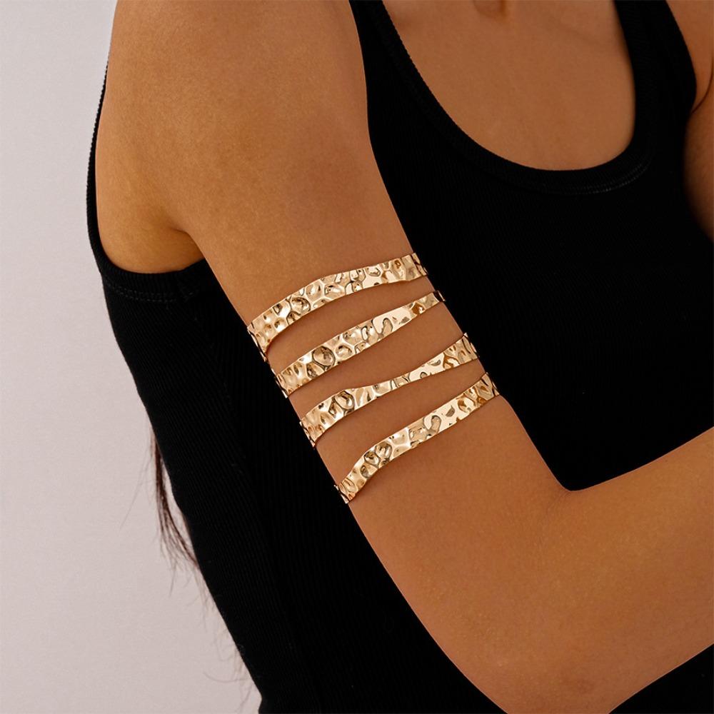 Geometry Wave Line Metal Arm Cuff Zinc Zinc Alloy Wide Open Arm Cuff Simple Bohemian Bracelet  Jewelry Gift