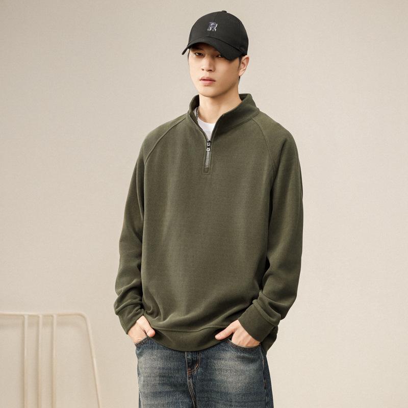 Men's Retro Half-Zip Hoodie: Trendy, Loose-Fit Stand Collar Pullover