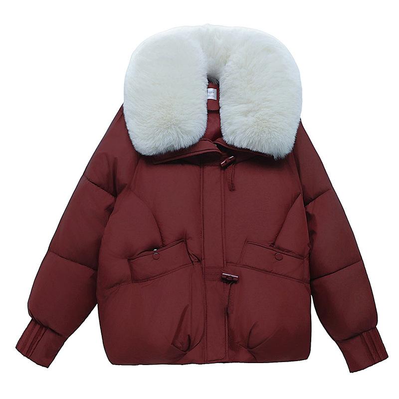 New fashion cotton clothes women's warm big fur collar temperament short women's cotton-padded clothes jacket