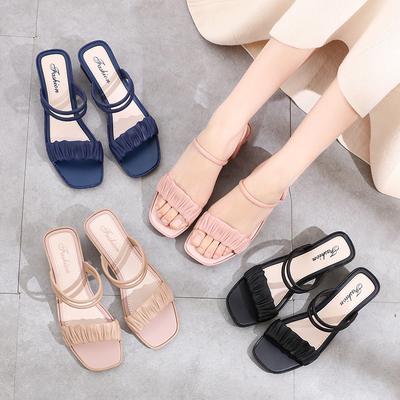 2025 Spring and Summer Korean Version of Wedged Sandals, New Lady Casual Cool Slippers, One Foot Lazy Half Slippers