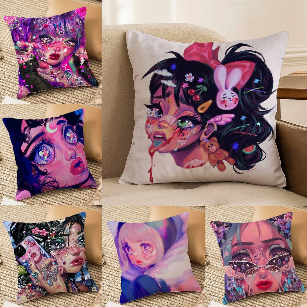 Abstract Painted Beautiful Girl Pillow Case Printed Brushed Fleece Pillow Baby Skin-Touch Eco-Friendly Dye-Sublimat