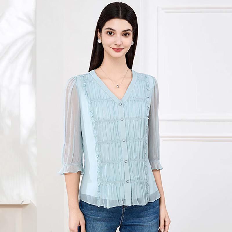 JESSIE Women s Silk French V-neck Blouse S