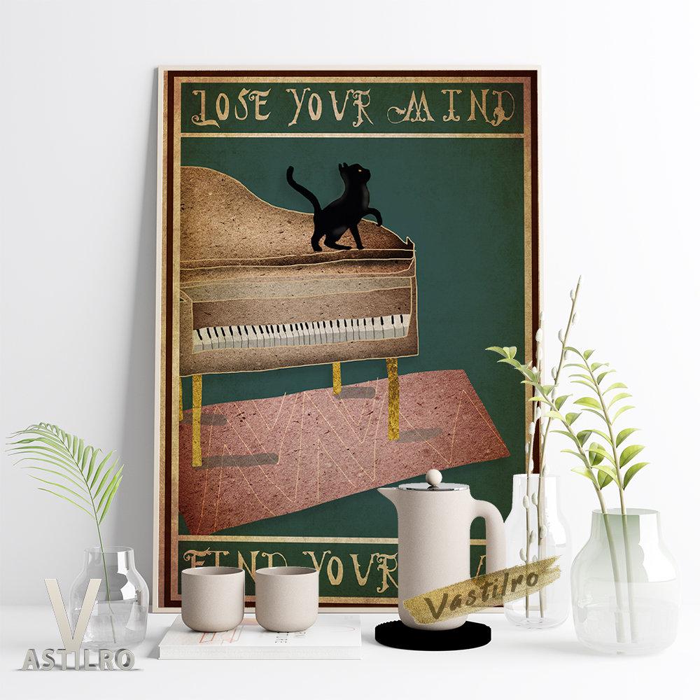 

Абстрактная иллюстрация фортепиано, плакат, милый маленький кот, черный кот, креативное современное украшение для гостиной, дома 21cm×30cm NoFrame