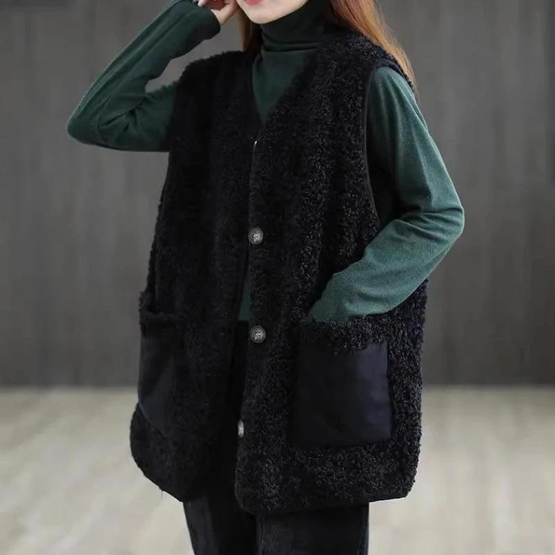 Vest for Women CottonWinter Sleeveless Tops Plush Vest Oversize Thickened Solid Casual Vest
