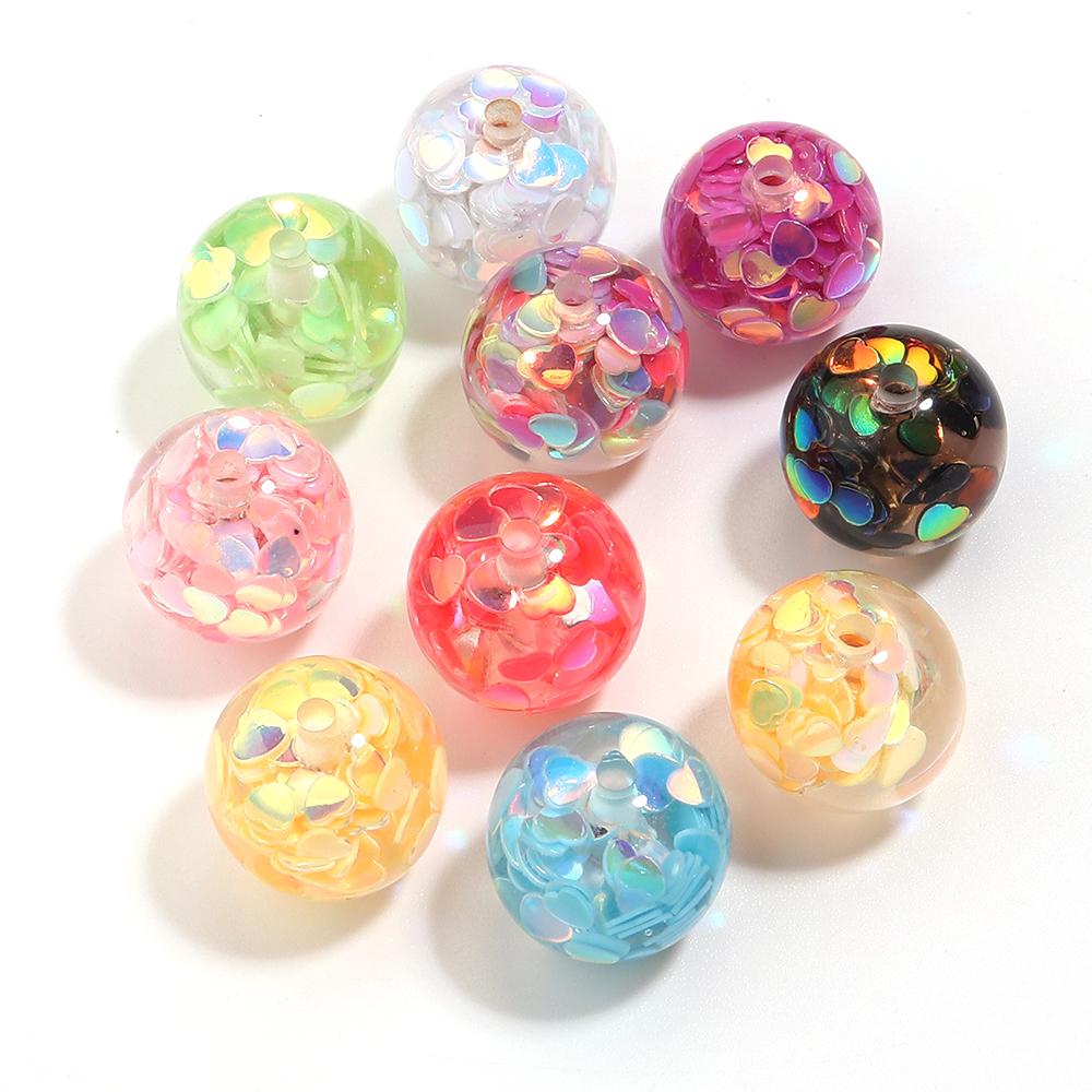 5pcs/lot 16mm Colorful Sequin Resin Beads Round Loose Spacer Beads For Jewelry Making DIY Bracelet Necklace Keychain Accessories