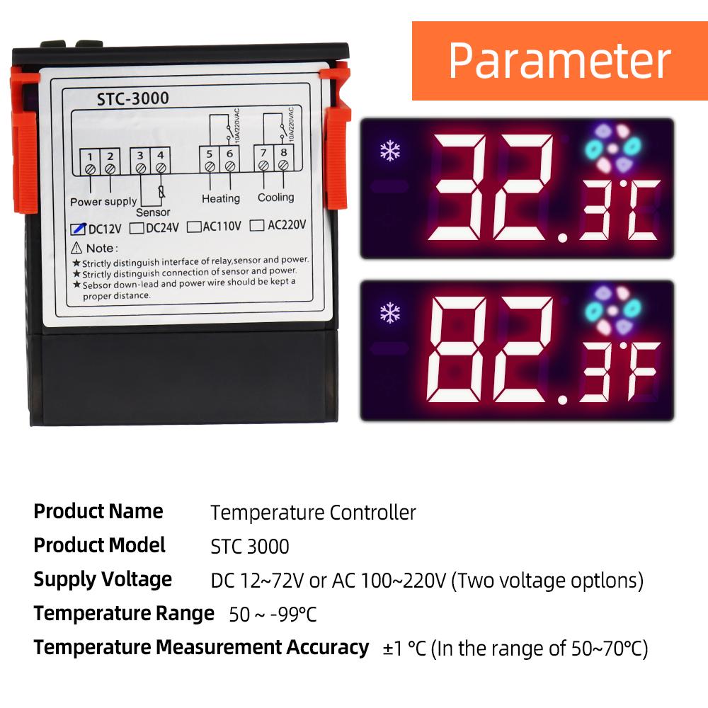 STC-3000 12V 24V 220V Temperature Controller Alert Sensing Refrigeration Heating Temperature Correction Hygrometer