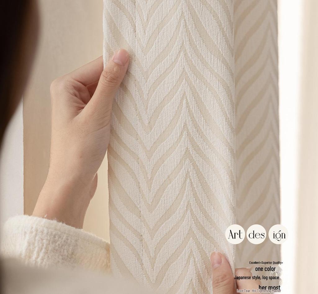 Cream Chenille Jacquard Wavy Sheer Curtains - High-End Translucent, Not See-Through, Ready-Made for Living Room, Korean Style