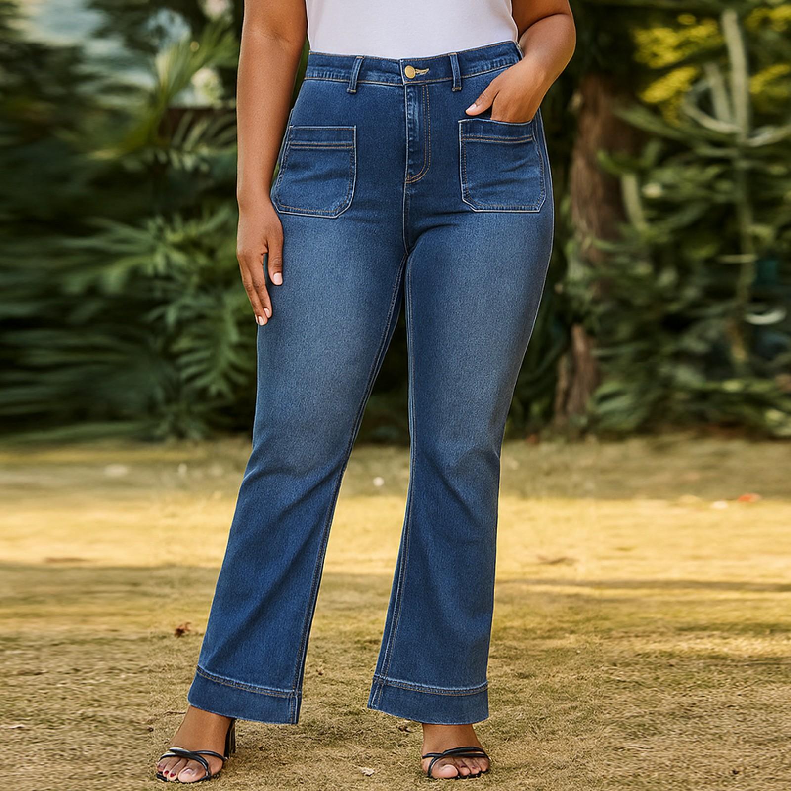 

Джинсы с высокой посадкой для женщин больших размеров женские джинсы буткат с карманами XXXL синий