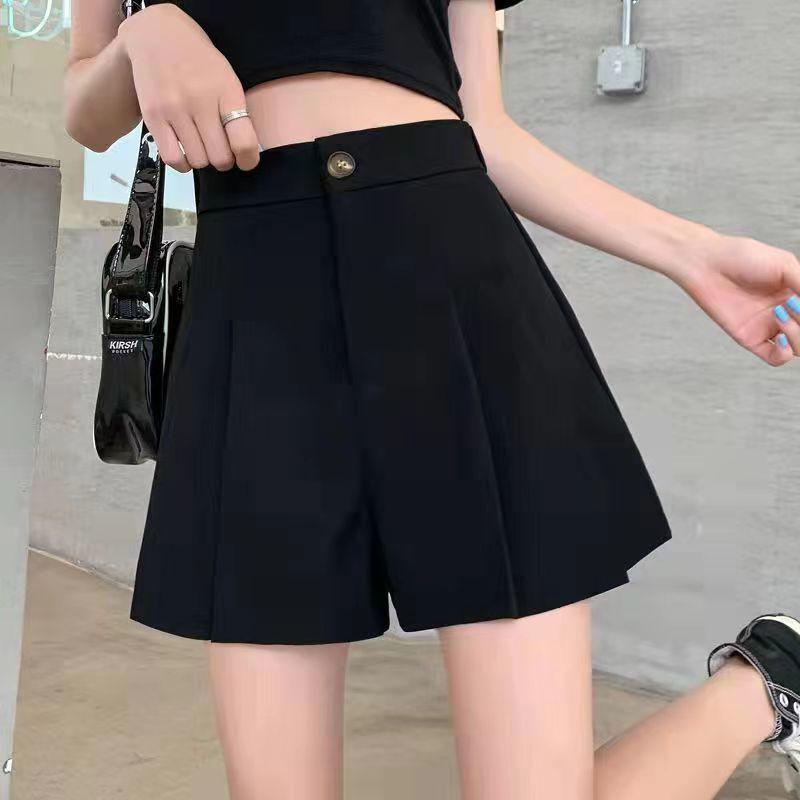2026 Korean Fashion Slimming High-Waisted Pleated Wide-Leg Suit Shorts for Women