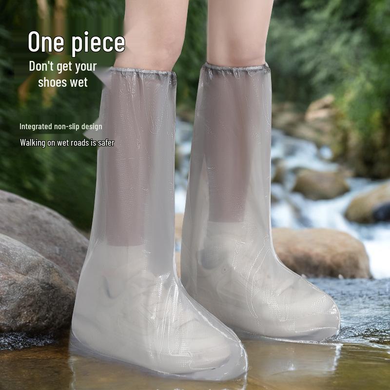 Disposable Transparent Waterproof Non-Slip High-Top Rain Boot Covers for Kids & Adults - Long Leg Protection for Rainy Days