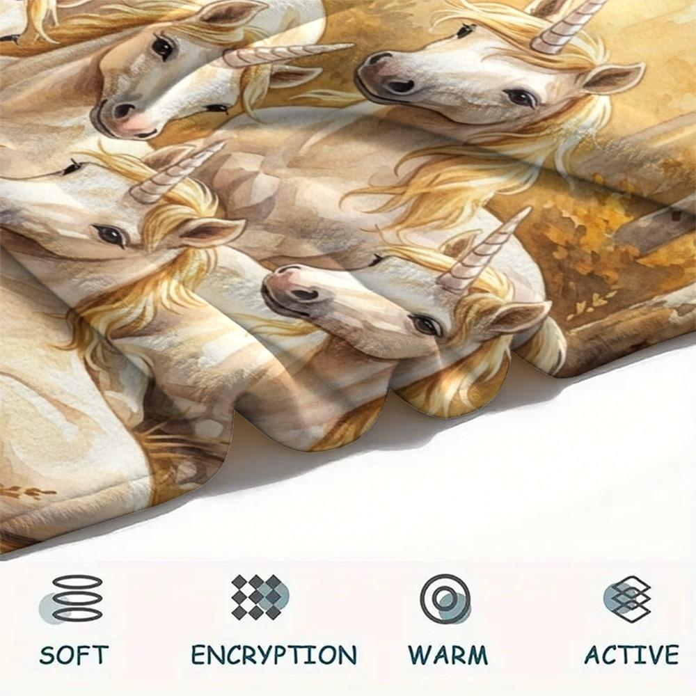 1PC Cute unicorn Print FlAannel Blanket, High quality Comfortable for All Seasons, Home Decor, Warmth and Comfort