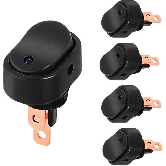 5PCS 12V Oval Shaped Rocker Switch, Weatherproof LED Rocker Toggle Switch, 12mm Hole LED Lighted Illuminated ON Off, 30A SPST 3 Pin Switch for Car