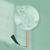 Translucent Embroidered Long-Handled Round Fan for Children's Hanfu and Cheongsam Costumes