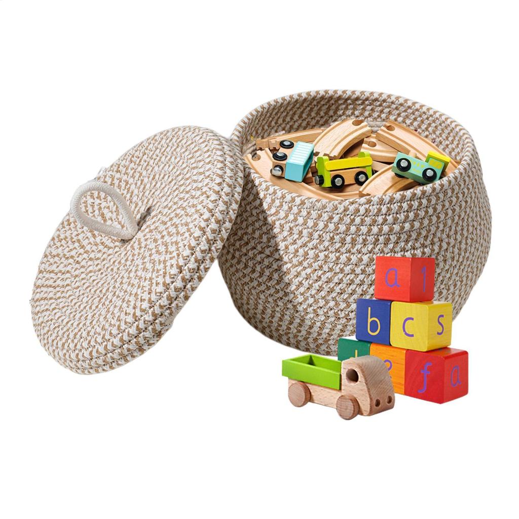 Cotton Rope Storage Baskets  With Lid Small Decorative Boxes For Ganization Baskets With Lids Woven Basket Desktop Organize