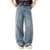 Retro jeans men's straight loose trendy brand wide legs American high street versatile long pants graffiti spray painting
