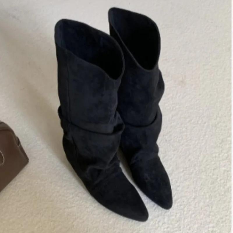 Designer Damen Wildleder Langschaftstiefel mit spitzer Zehenpartie 2025 Winter Neue Schuhe Elegante Kniestiefel Bequem Lässig Zapatillas De Mujer