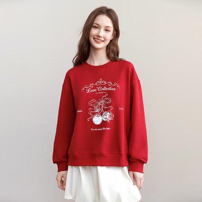 LEDIN 2025 Spring New Year Red Crew Neck Sweatshirt