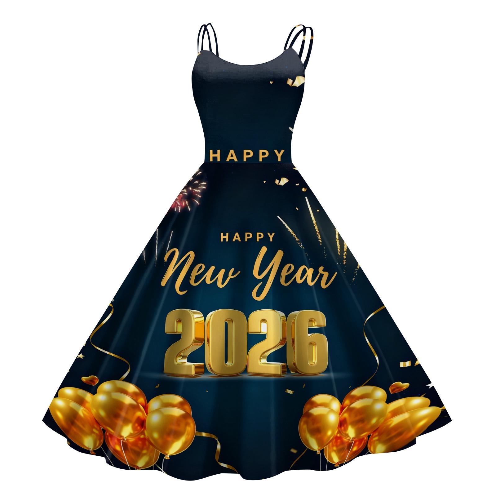 

Жіноча новорічна повсякденна модна міді-сукня з круглим вирізом XXL