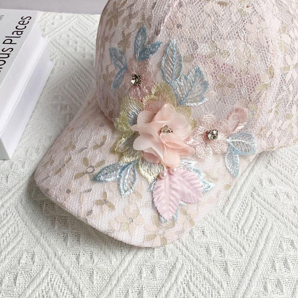 Mesh Breathable Duck Tongue Hat Embroidered Flowers Rebound Cap Sunshade Hat For Women Girls