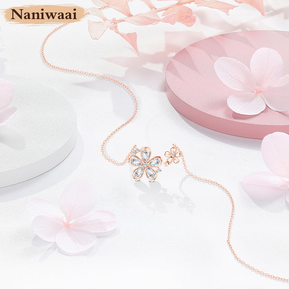 Popular High Quality Zirconia no Silver Rose Gold [Naniwaai] Women's Necklace, "Sakura Hime" Necklace, Hypoallergenic, 925, Women's Accessories, Gift,