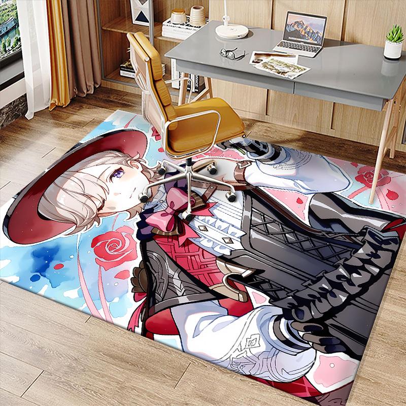 Genshin Impact Lynette Printed Absorbent Washable Carpet, Non-Slip Bathroom Mats, Kitchen Rugs, Yoga Mat,Living Room Entrance, Camping Picnic Rugs