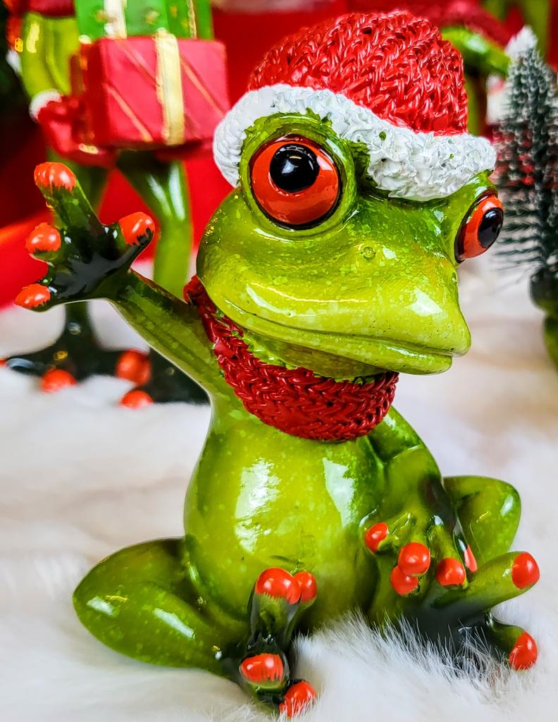 Christmas Frog Figurine In a Santa Hat