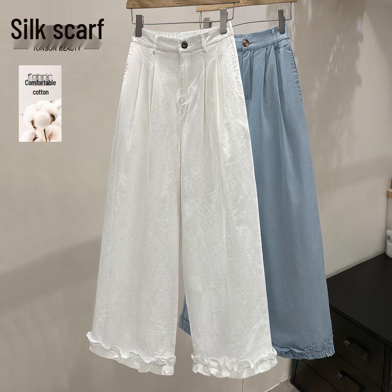 Women s Elastic Waist Loose Wide-Leg Cropped Pants M