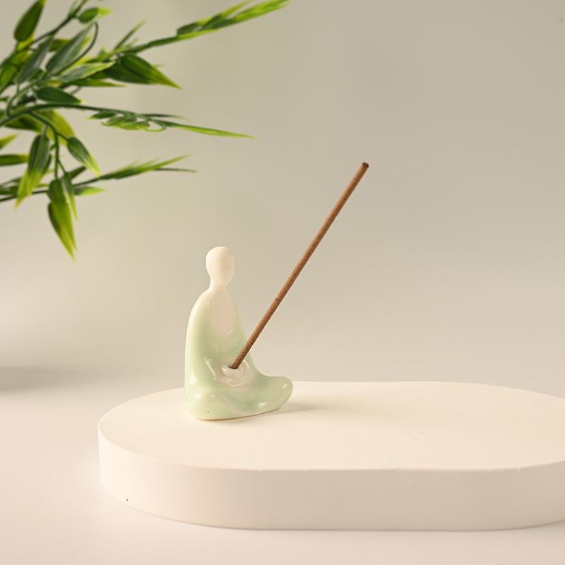 Celadon Lotus Leaf Incense Holder - Ceramic Monk Zen Burner for Indoor Decor